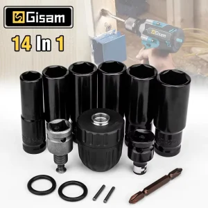 Gisam 14-Piece Impact Socket & Drill Chuck Adapter Kit