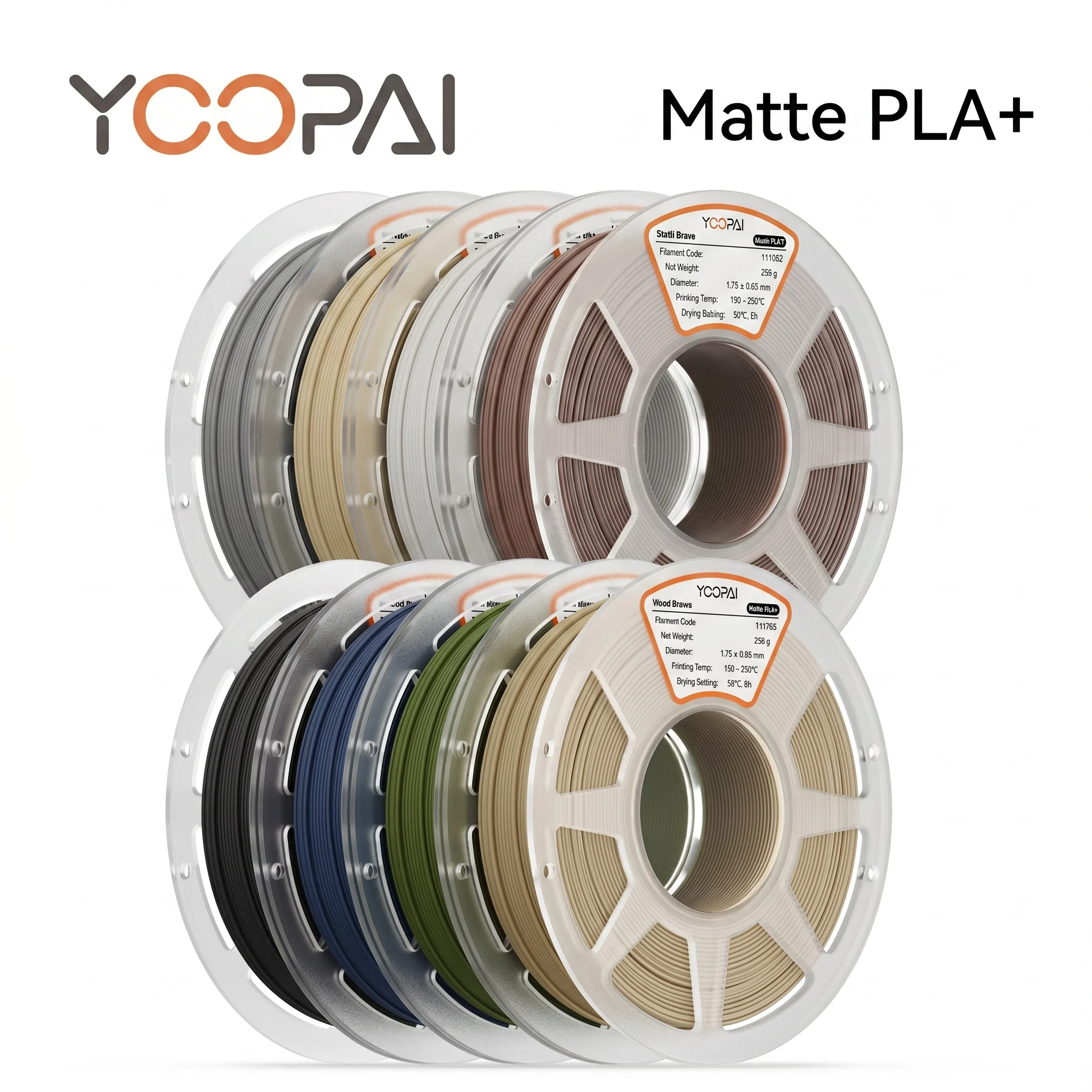 YOOPAI Matte PLA+ Filament Sampler, 8 or 16 × 250 g, Matte PLA03 250g x 8