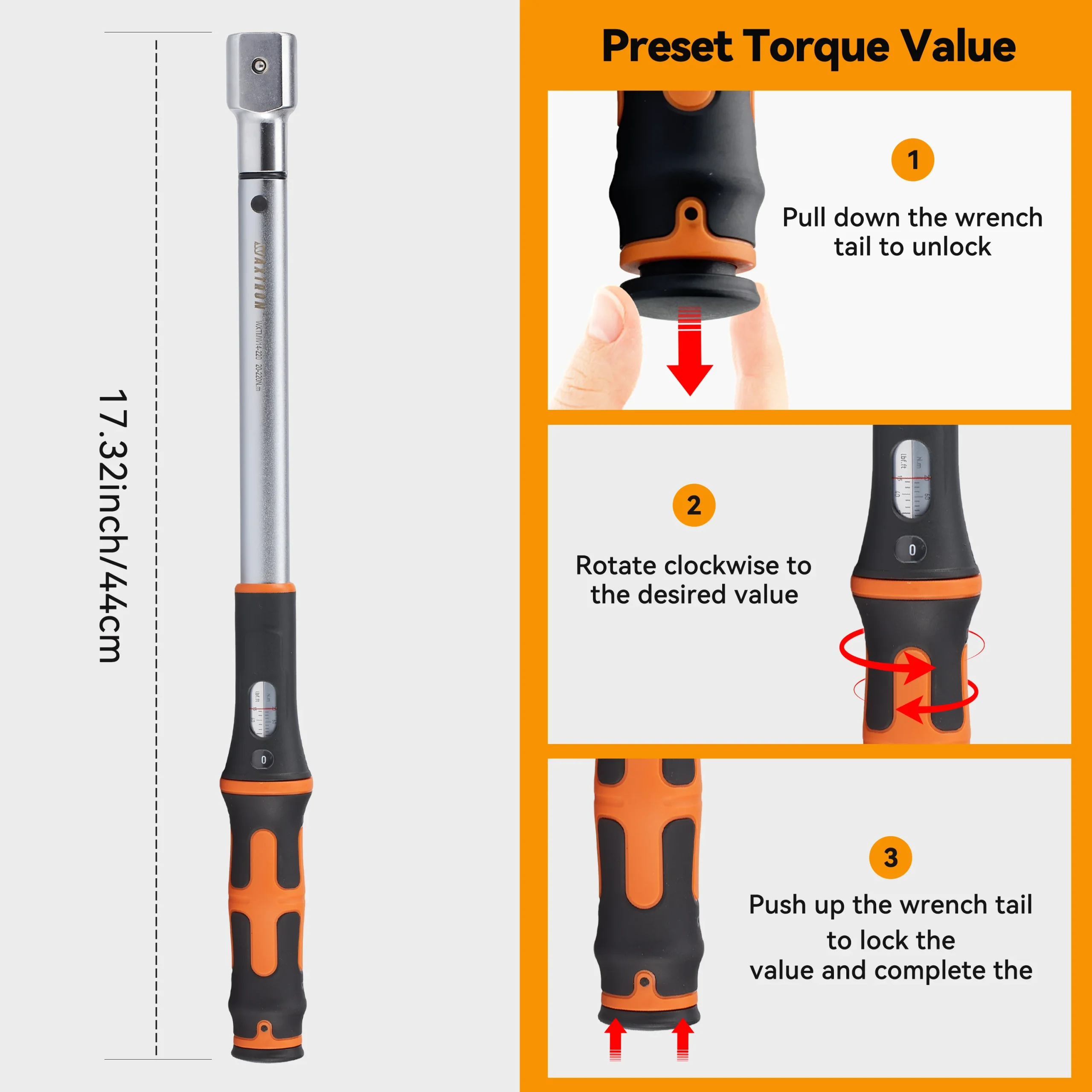 Waxtron 1/2" Interchangeable Head Torque Wrench, 20–220 N·m – photo 2