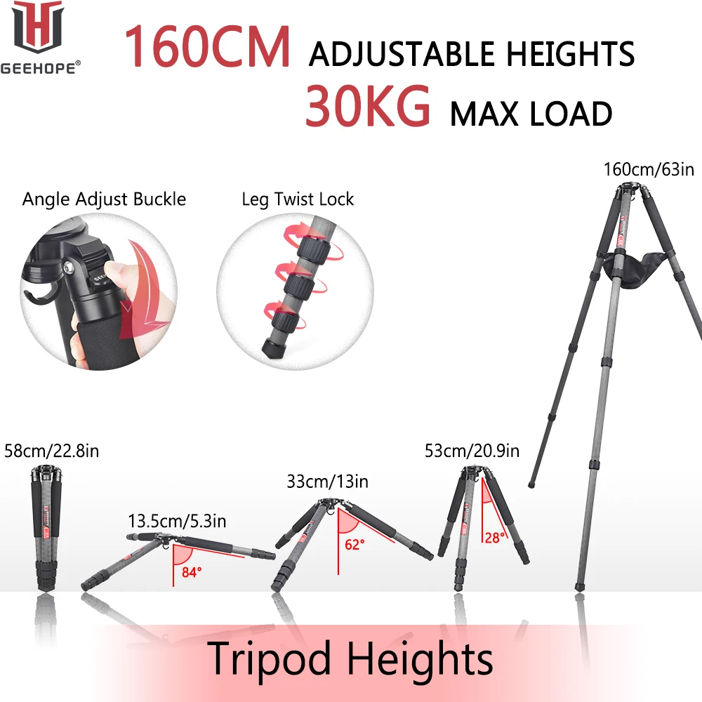GEEHOPE B560C Heavy-Duty Carbon Fiber Tripod, 30 kg Load – photo 5