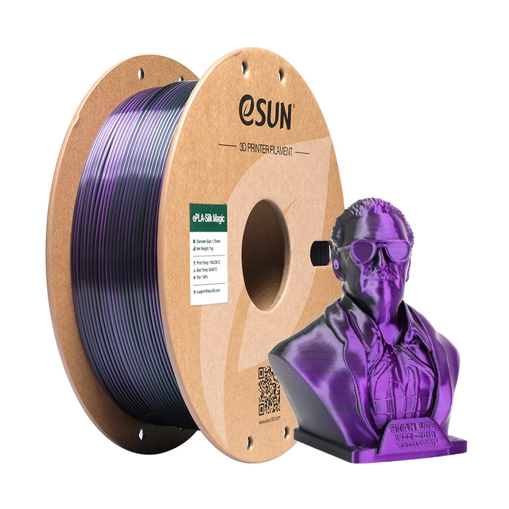 eSUN Magic Silk PLA Filament 1.75mm, Dual & Tri-Color, 1 kg, Black Purple