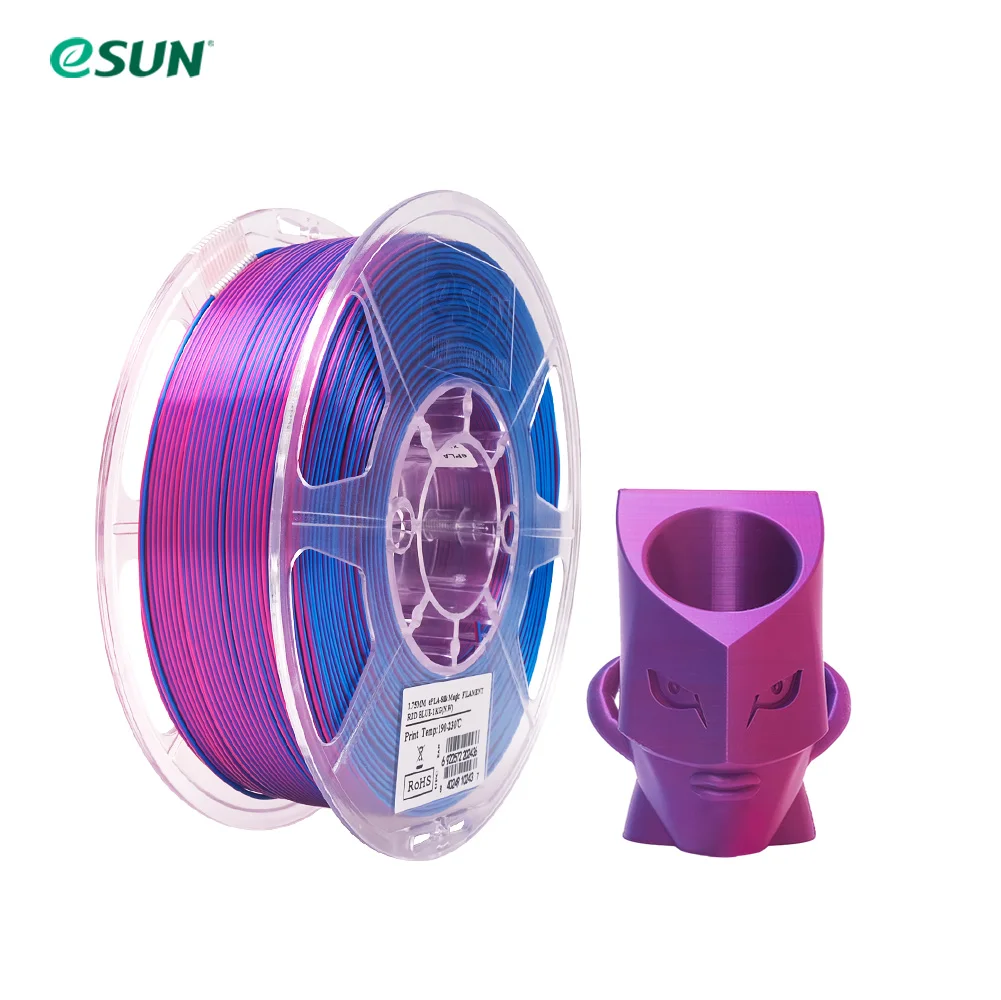 eSUN Magic Silk PLA Filament 1.75mm, Dual & Tri-Color, 1 kg, Red Blue