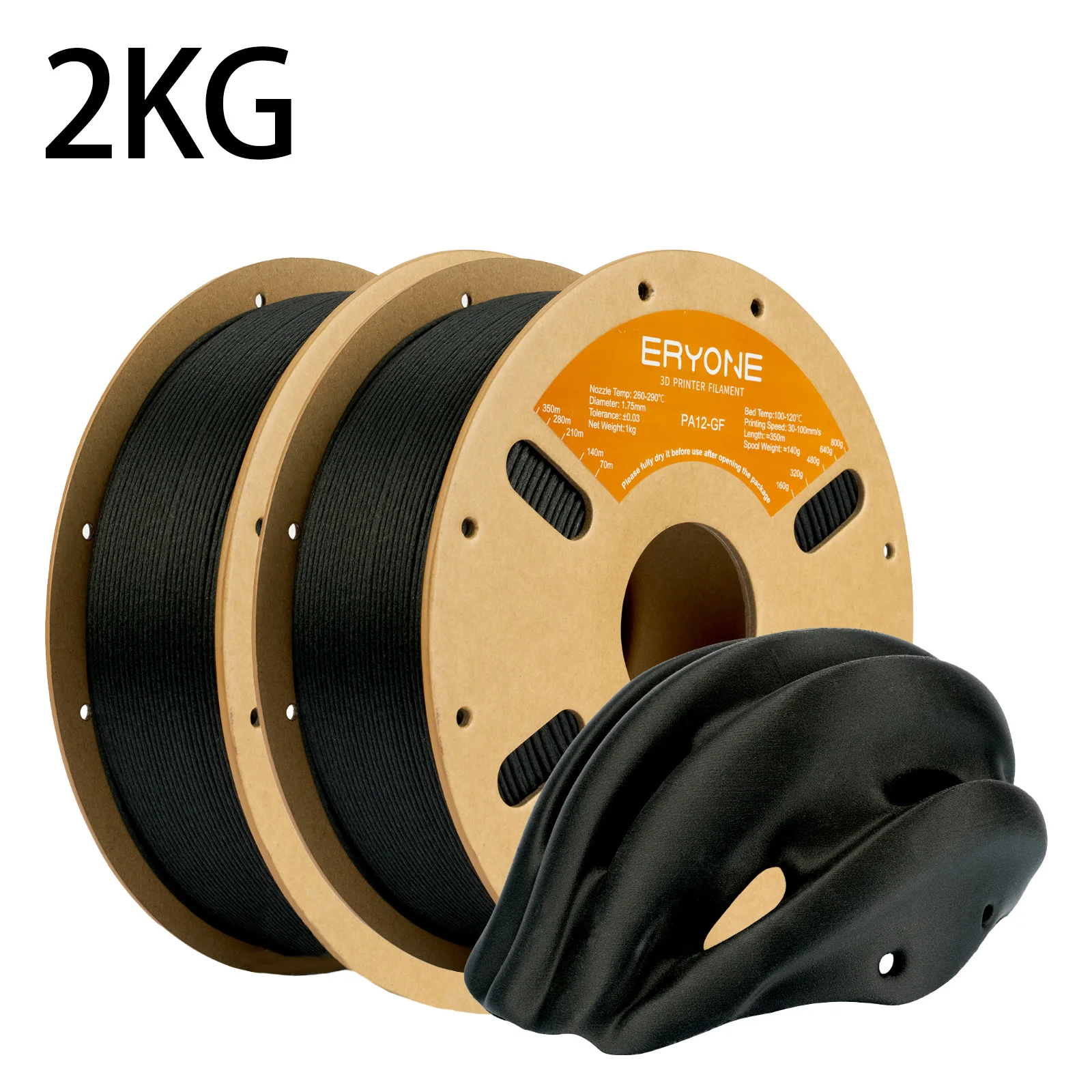 ERYONE PA12 Glass Fiber Nylon Filament 1.75mm, Black, Black-2kg