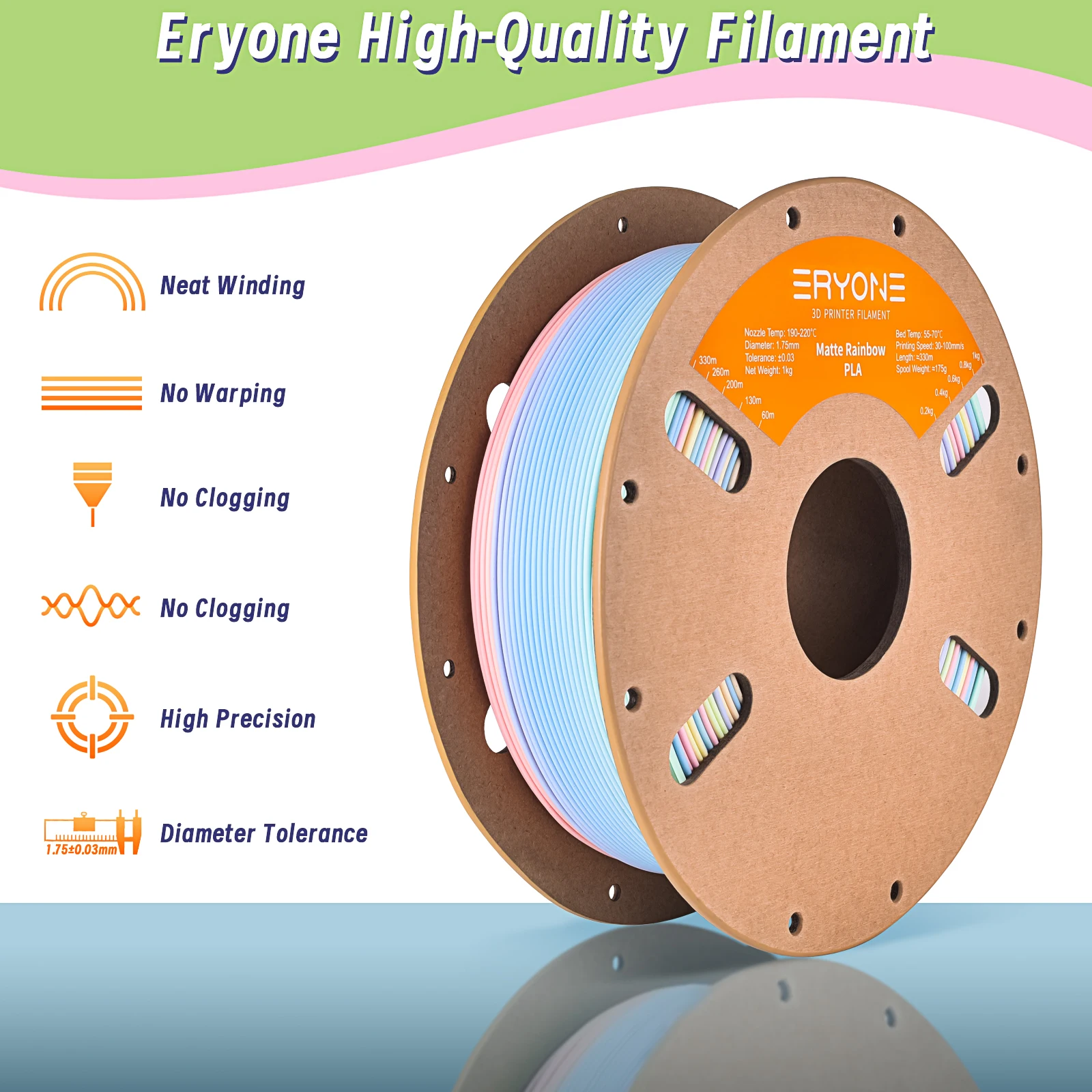 ERYONE Matte Rainbow PLA Filament 1.75mm, 5 kg – photo 4