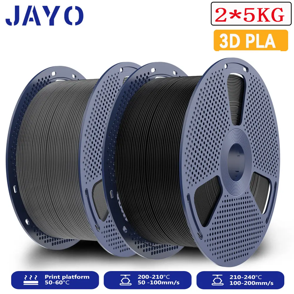 JAYO PLA Filament 1.75mm, 2 × 5 kg Large Spools, PLA-BKGY-10KG