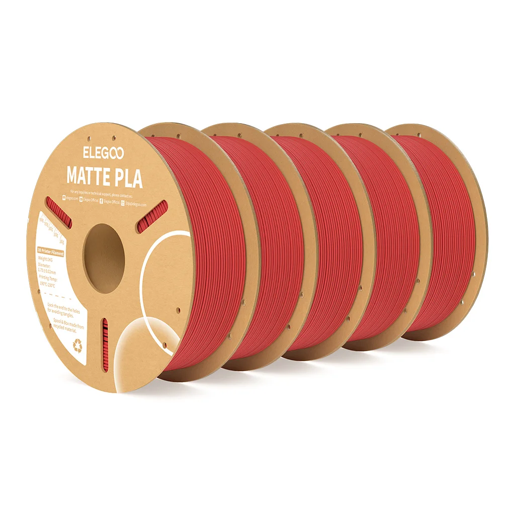 ELEGOO Matte PLA Filament 1.75mm, 5 kg (5 × 1 kg), 5KG Gem Red