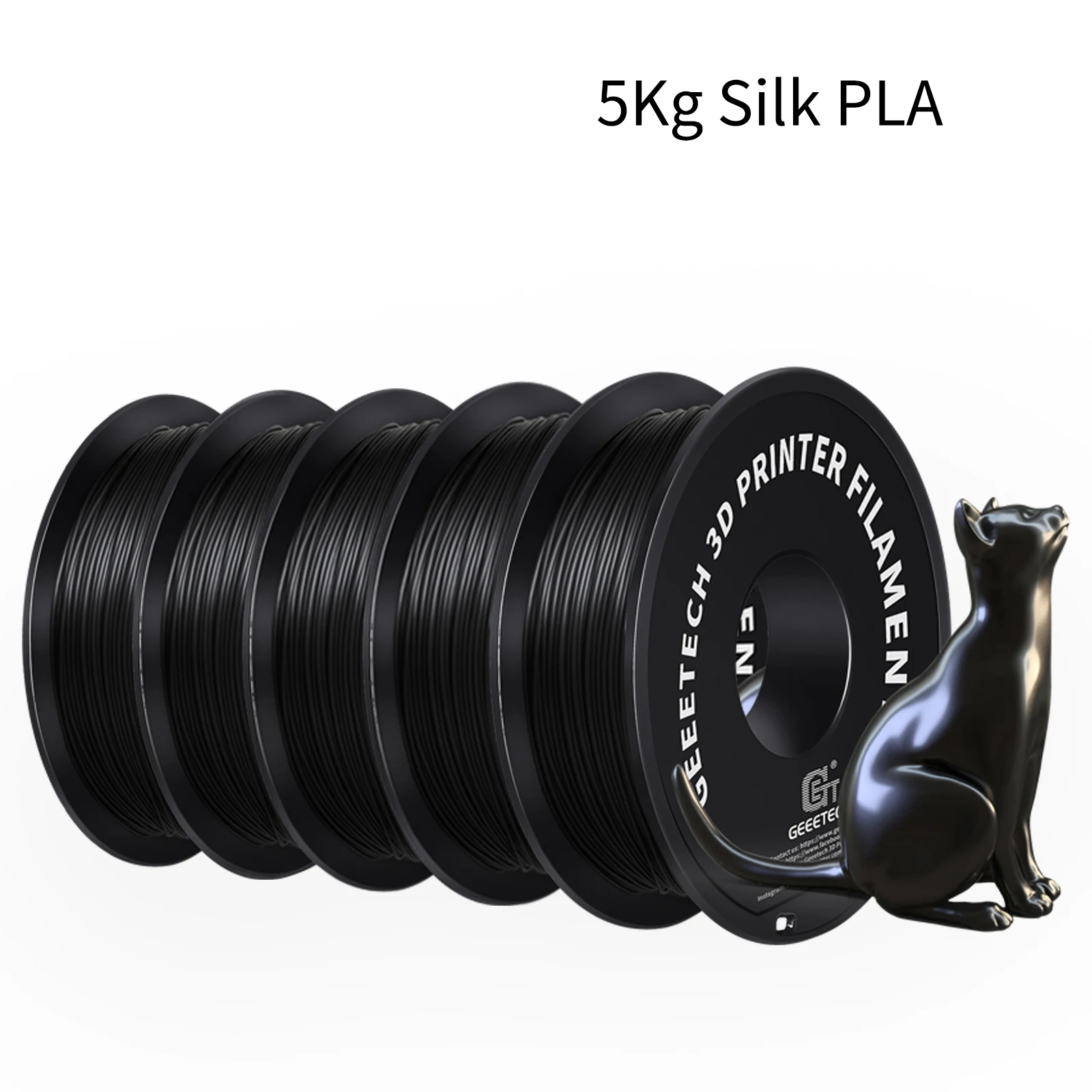 Geeetech Silk PLA Filament 1.75mm, 5 kg (5 × 1 kg), black