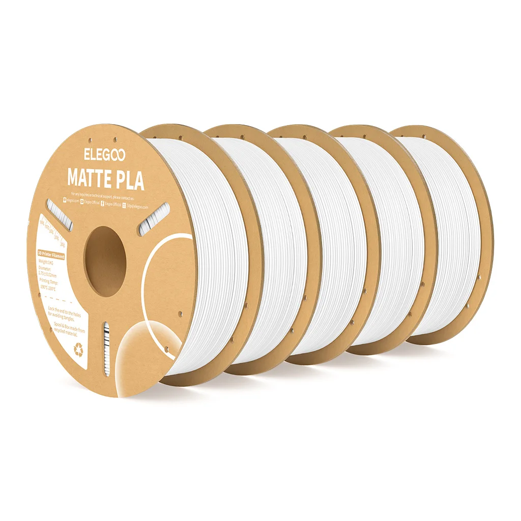 ELEGOO Matte PLA Filament 1.75mm, 5 kg (5 × 1 kg), 5KG Matte White