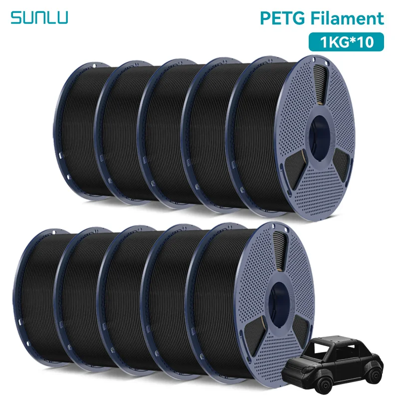 SUNLU PETG Filament 1.75mm, 10 Spools, PETG-Black 10 rolls