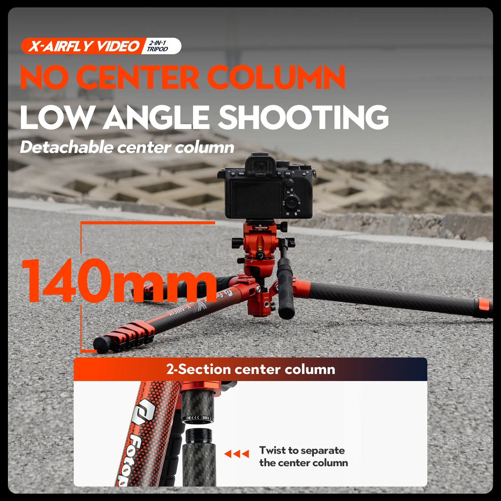 Fotopro X-Airfly Carbon Fiber Video Tripod, 64.5" (164 cm) – photo 5