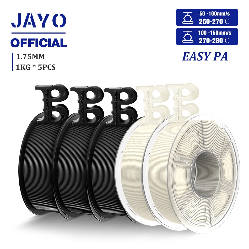 JAYO Easy PA Nylon Filament 1.75mm, 5 or 10 Rolls, Easy PA 3BK 2WT