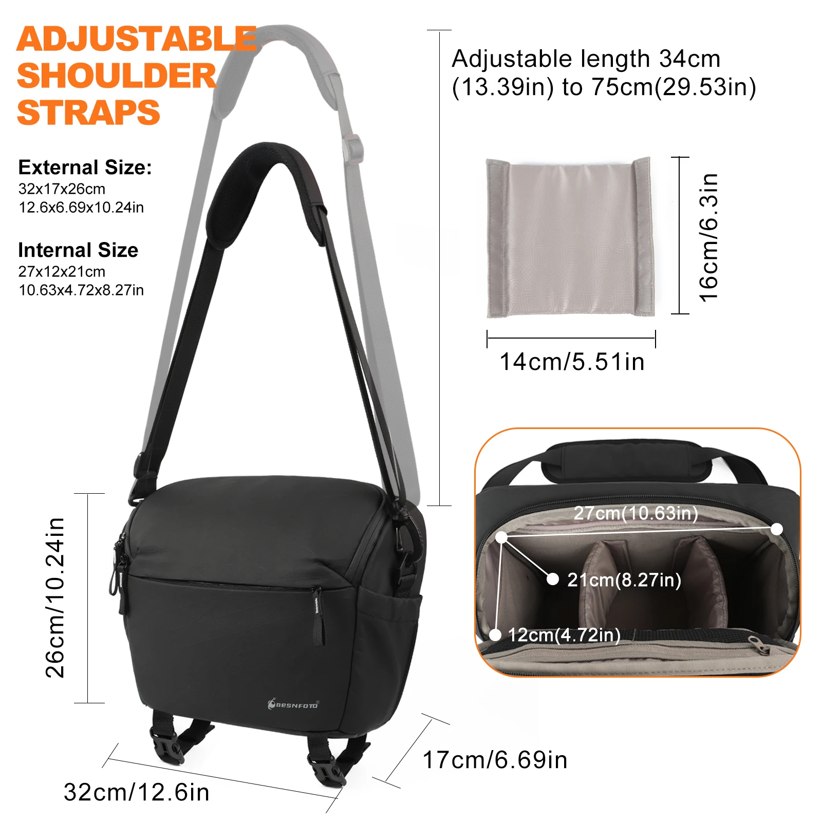 Besnfoto Waterproof Camera Shoulder Bag with Dividers and Tripod Straps – photo 6