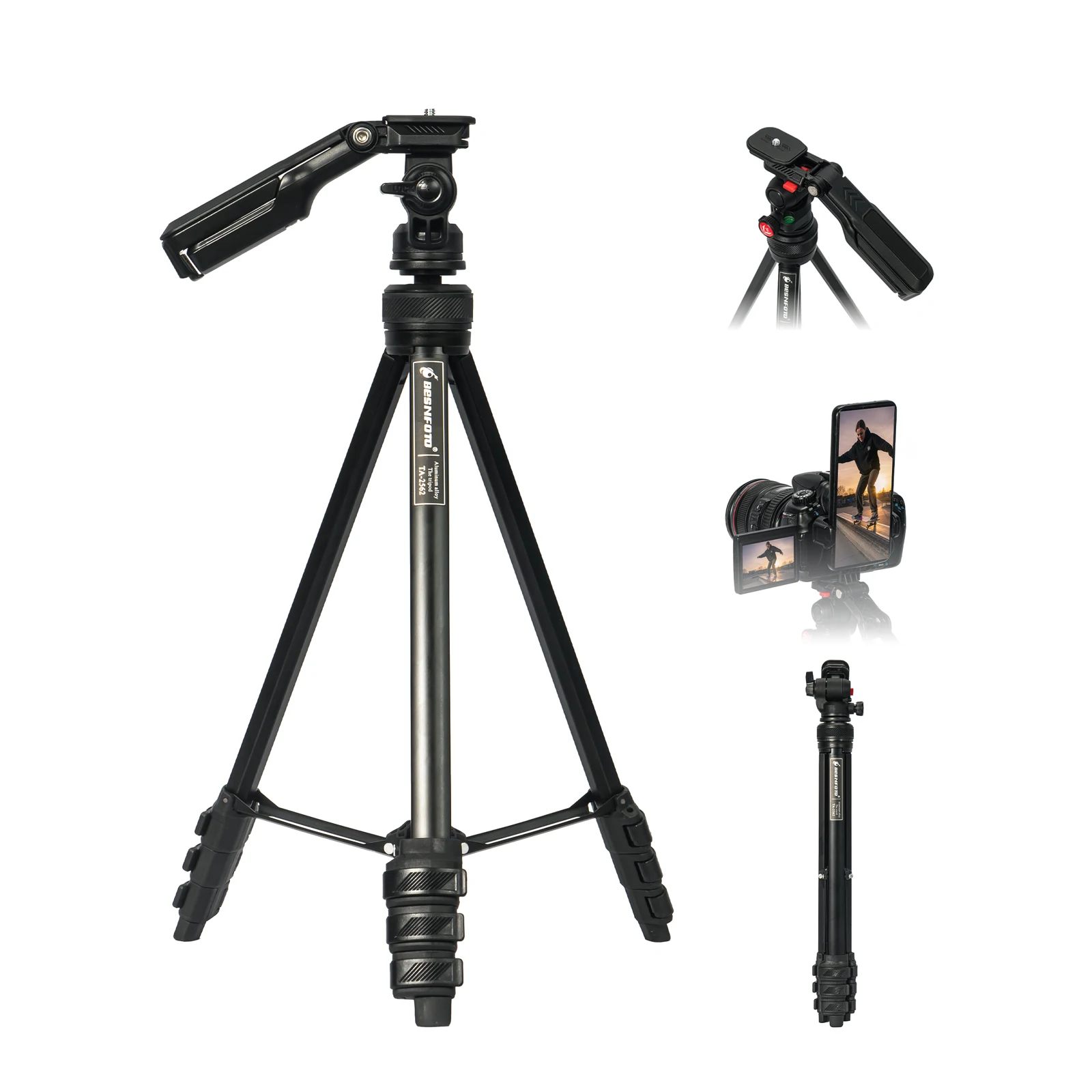Besnfoto Aluminum Travel Tripod with Hidden Phone Mount – photo 2