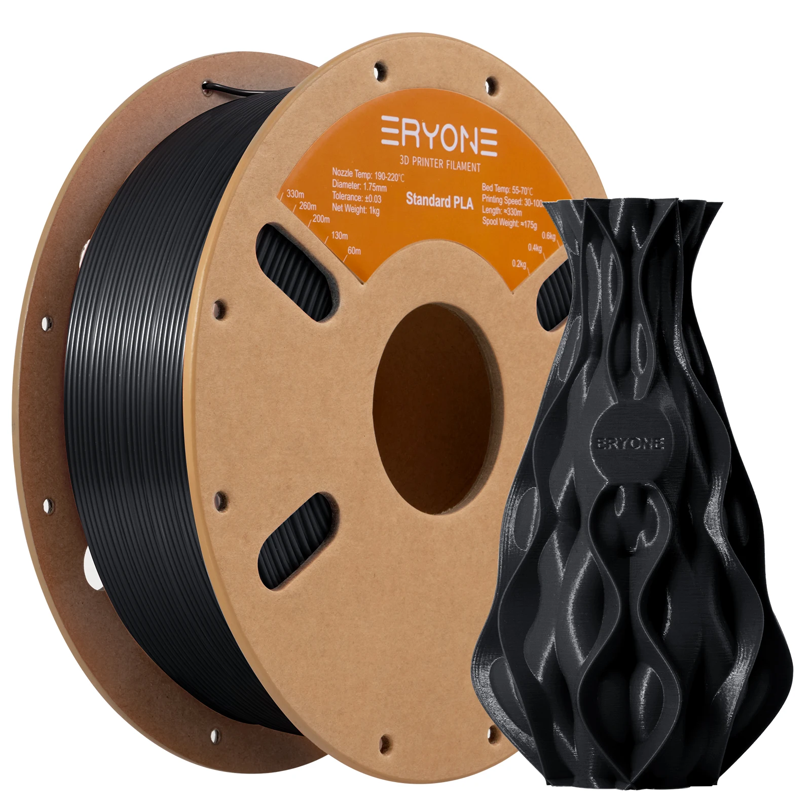 ERYONE Standard PLA Filament 1.75mm, 1 kg Spool, Jet black