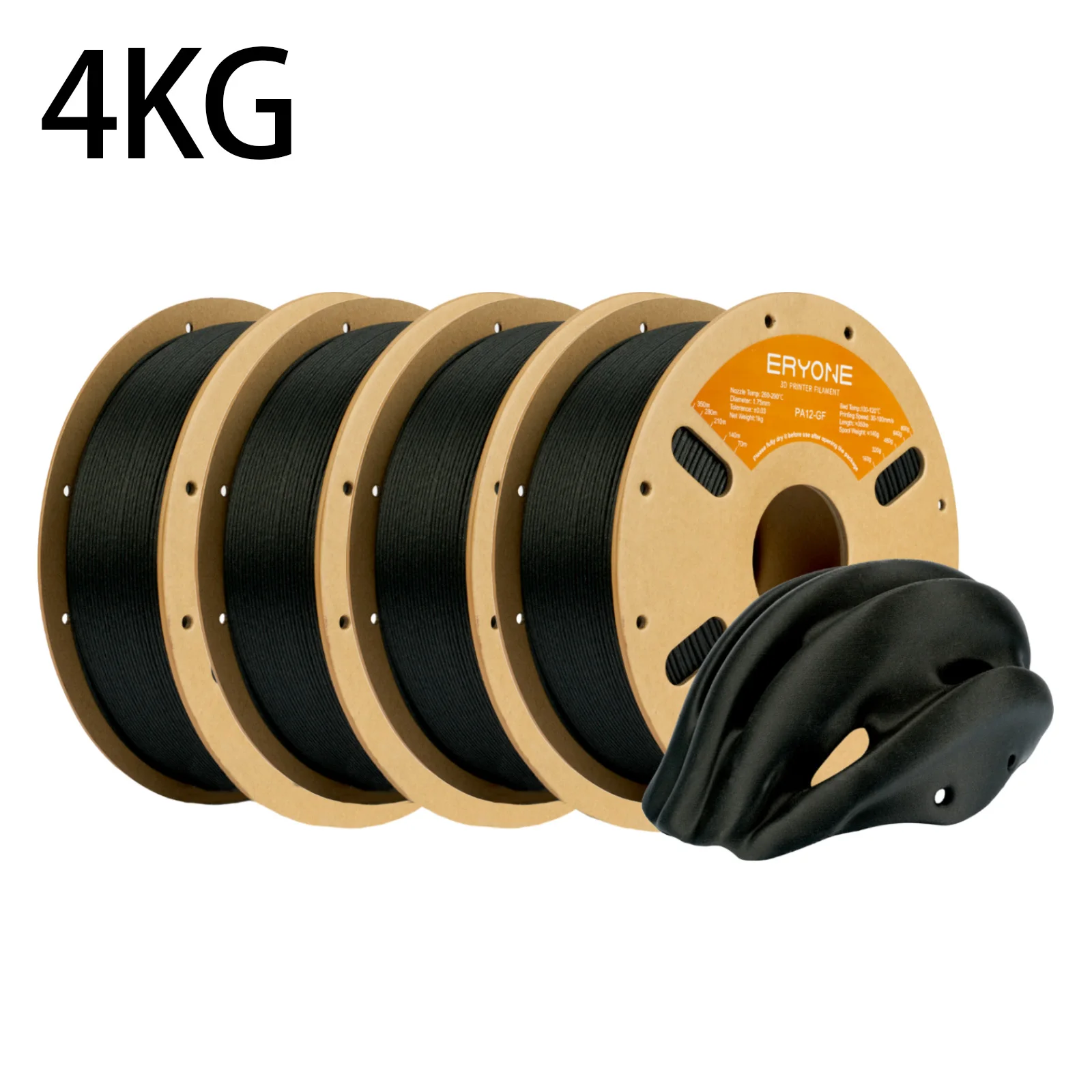 ERYONE PA12 Glass Fiber Nylon Filament 1.75mm, Black, Black-4kg