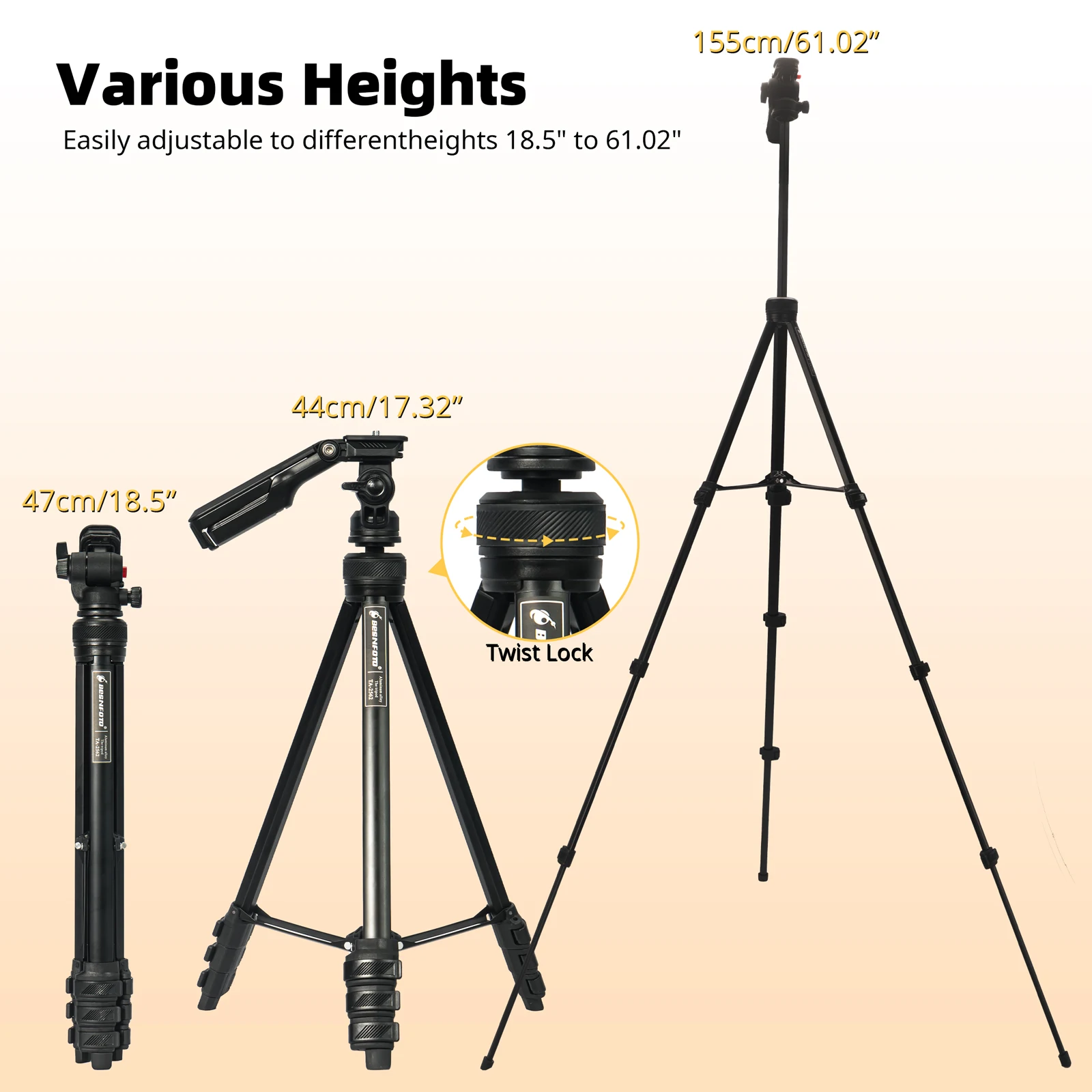 Besnfoto Aluminum Travel Tripod with Hidden Phone Mount – photo 7