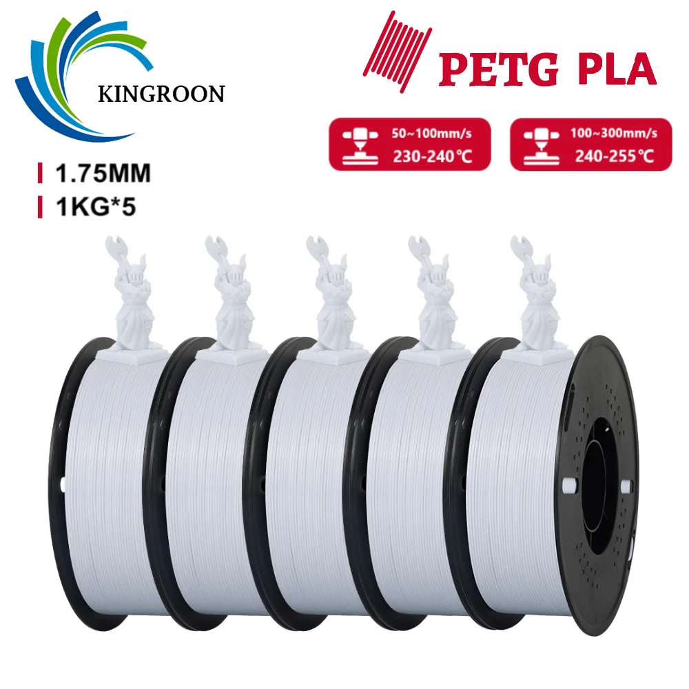 KINGROON PLA / PETG Filament 1.75mm, 5 kg (5 × 1 kg)