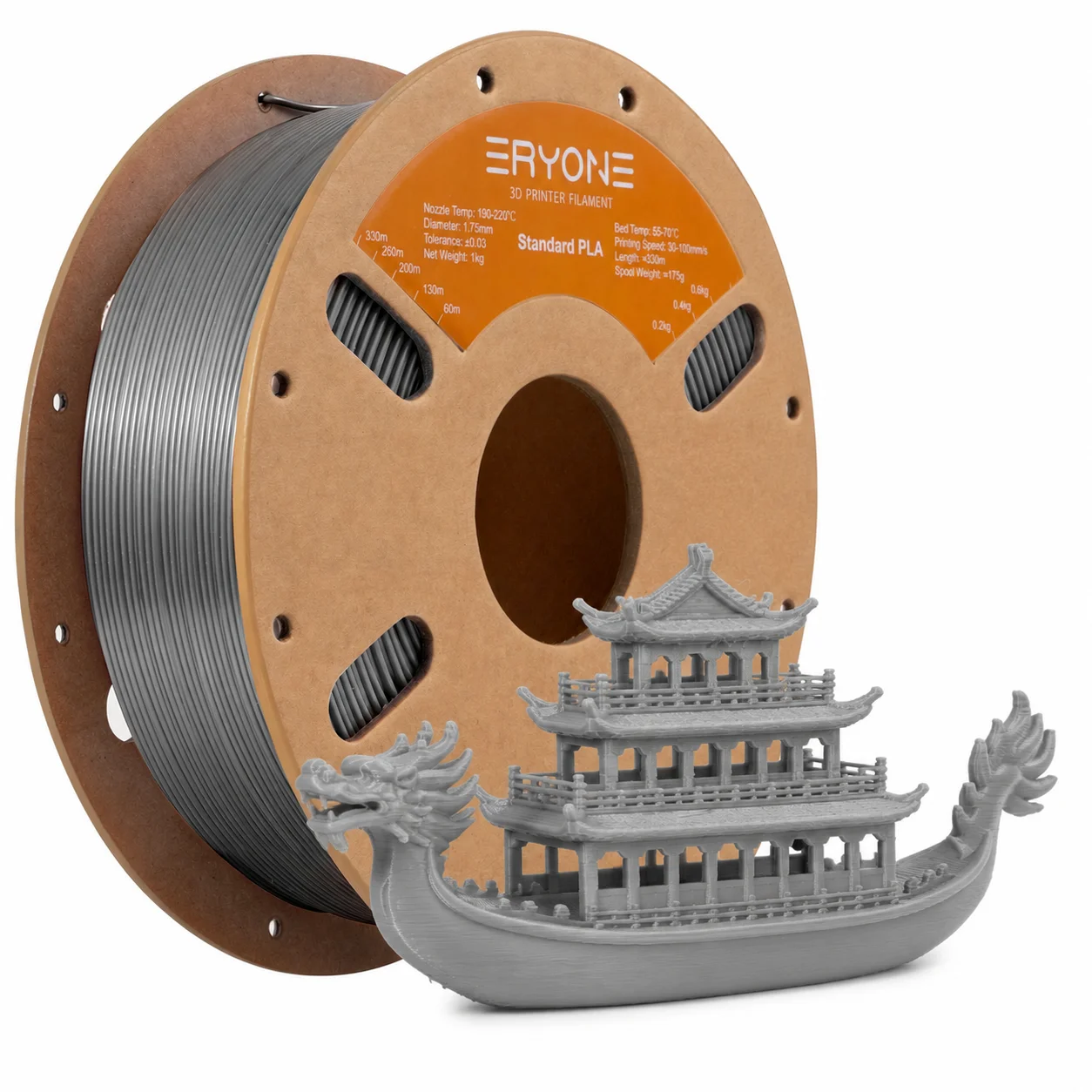 ERYONE Standard PLA Filament 1.75mm, 1 kg Spool, Agate grey