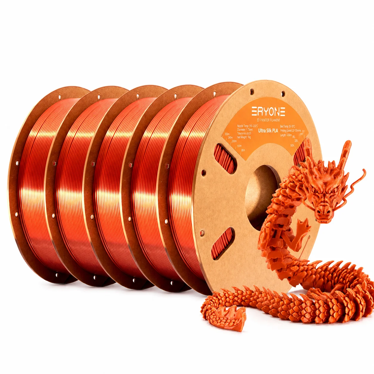 ERYONE Ultra Silk PLA Filament 1.75mm, 5 kg (5 × 1 kg), Copper 5KG