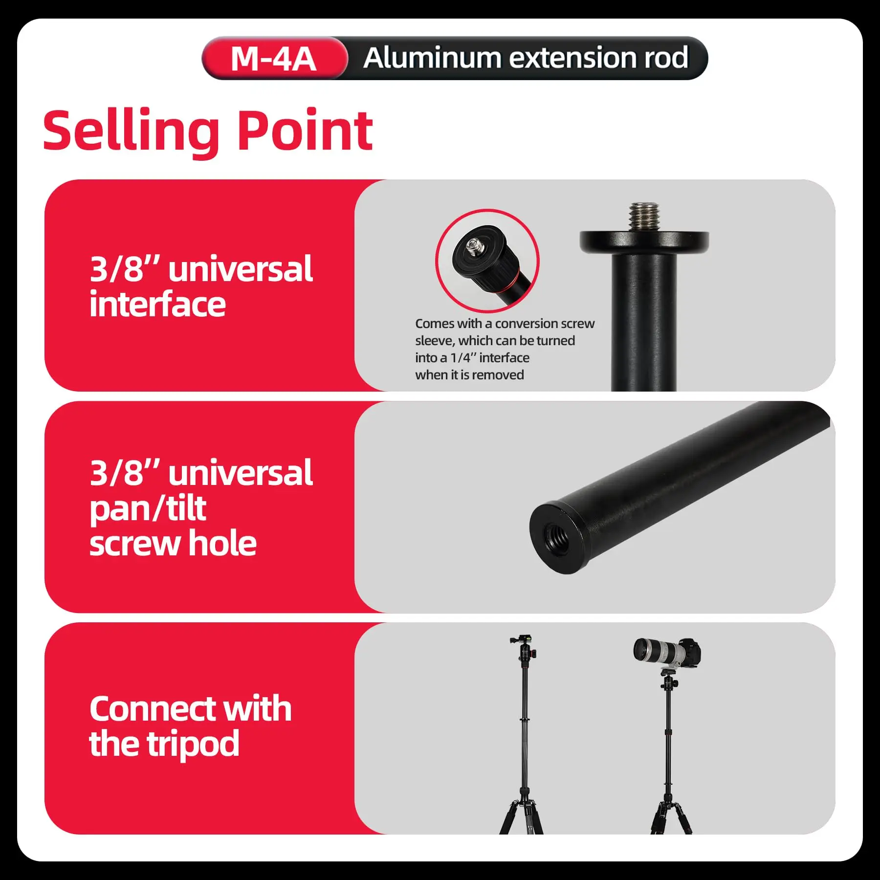 Fotopro M-4A Aluminum Tripod Extension Column, 16" (40 cm) – photo 4