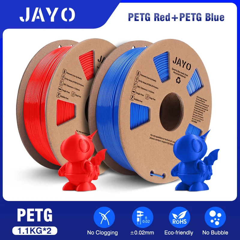 JAYO PETG, PLA & TPU Filament 1.75mm, 2-Roll Packs, PETG RD BL