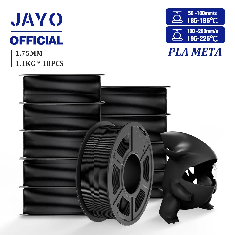 JAYO PLA Meta Filament 1.75mm, 10 Rolls, PLAMT Black 10pcs
