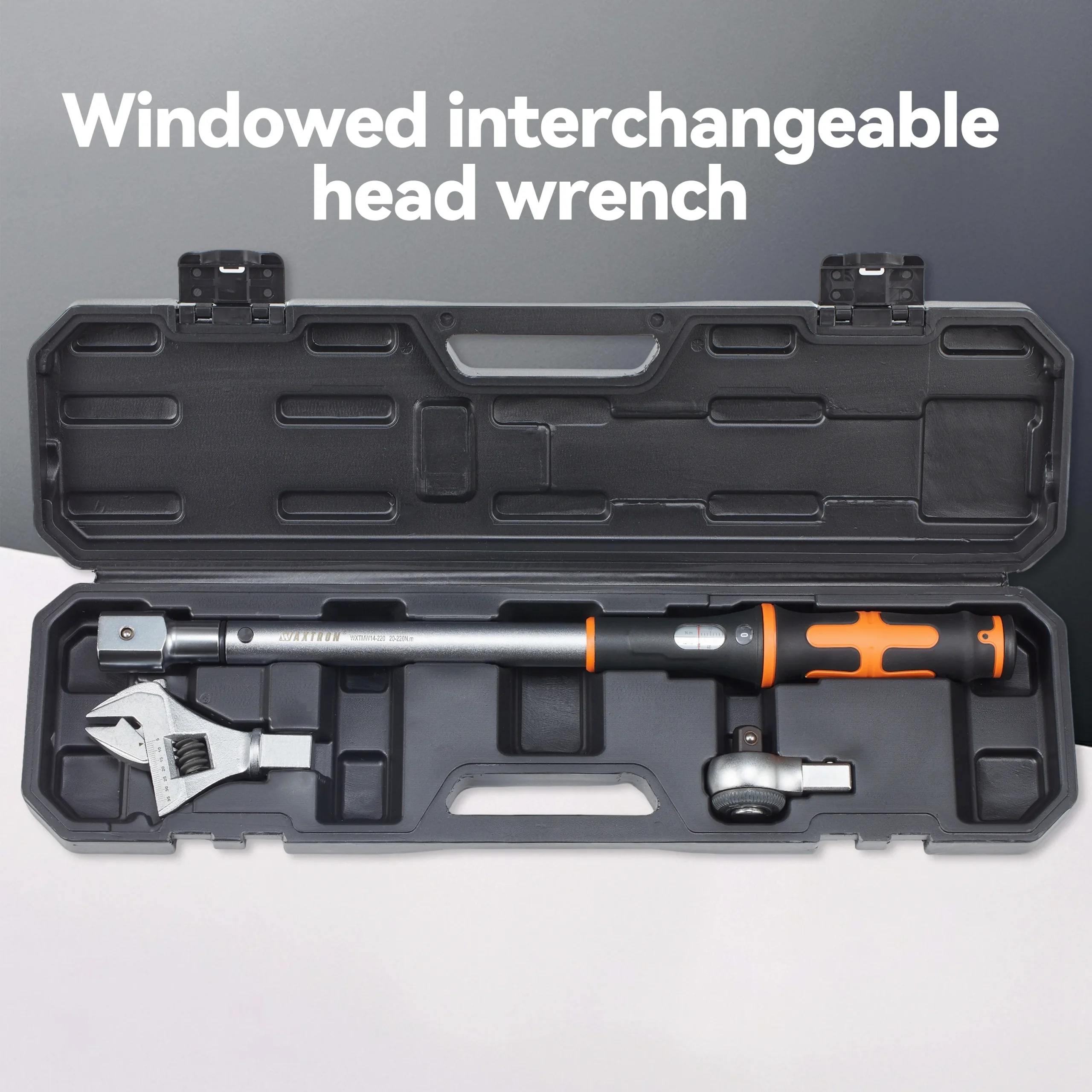 Waxtron 1/2" Interchangeable Head Torque Wrench, 20–220 N·m, WXTMW14-220-3P