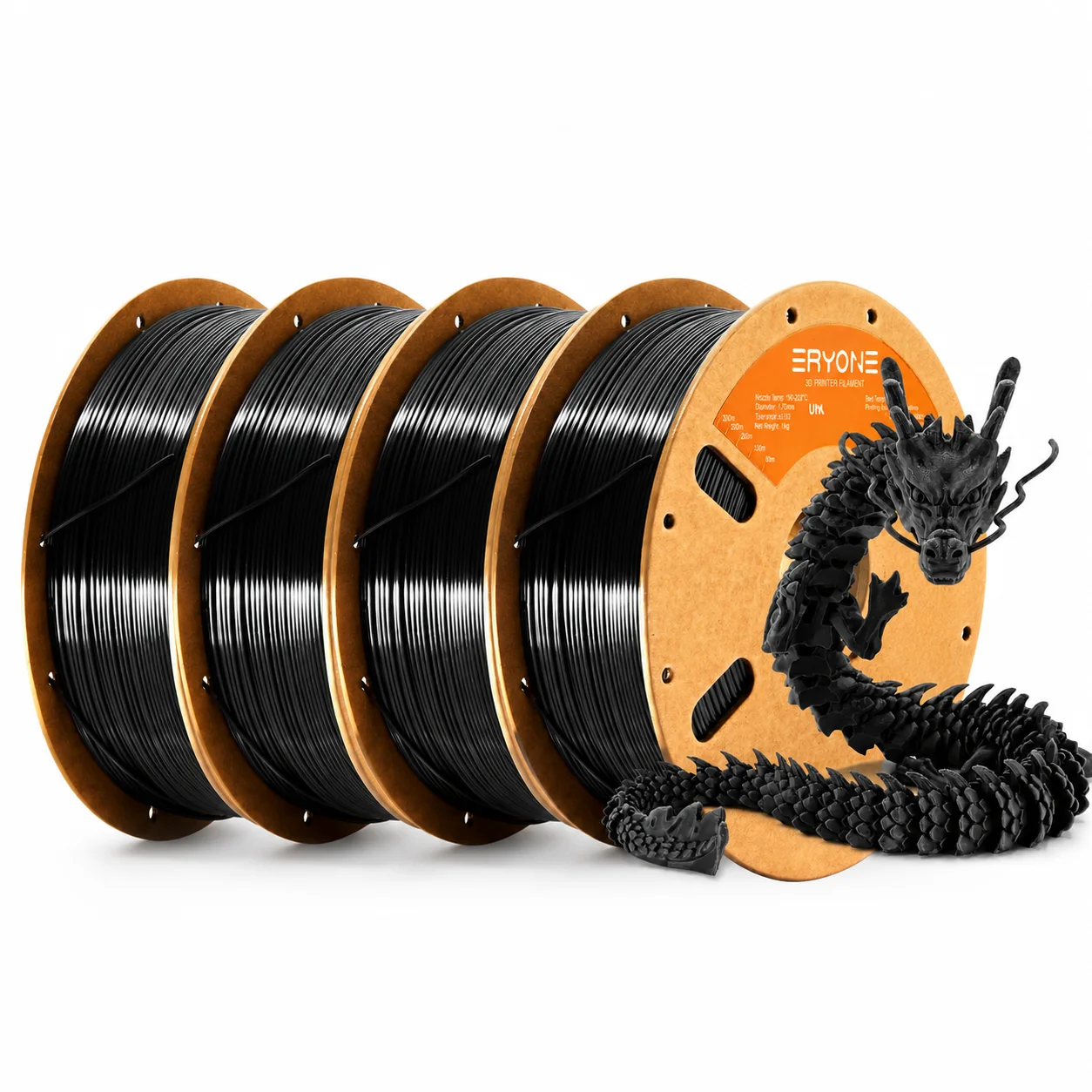 ERYONE Ultra Silk PLA Filament 1.75mm, 5 kg (5 × 1 kg), Black 5KG