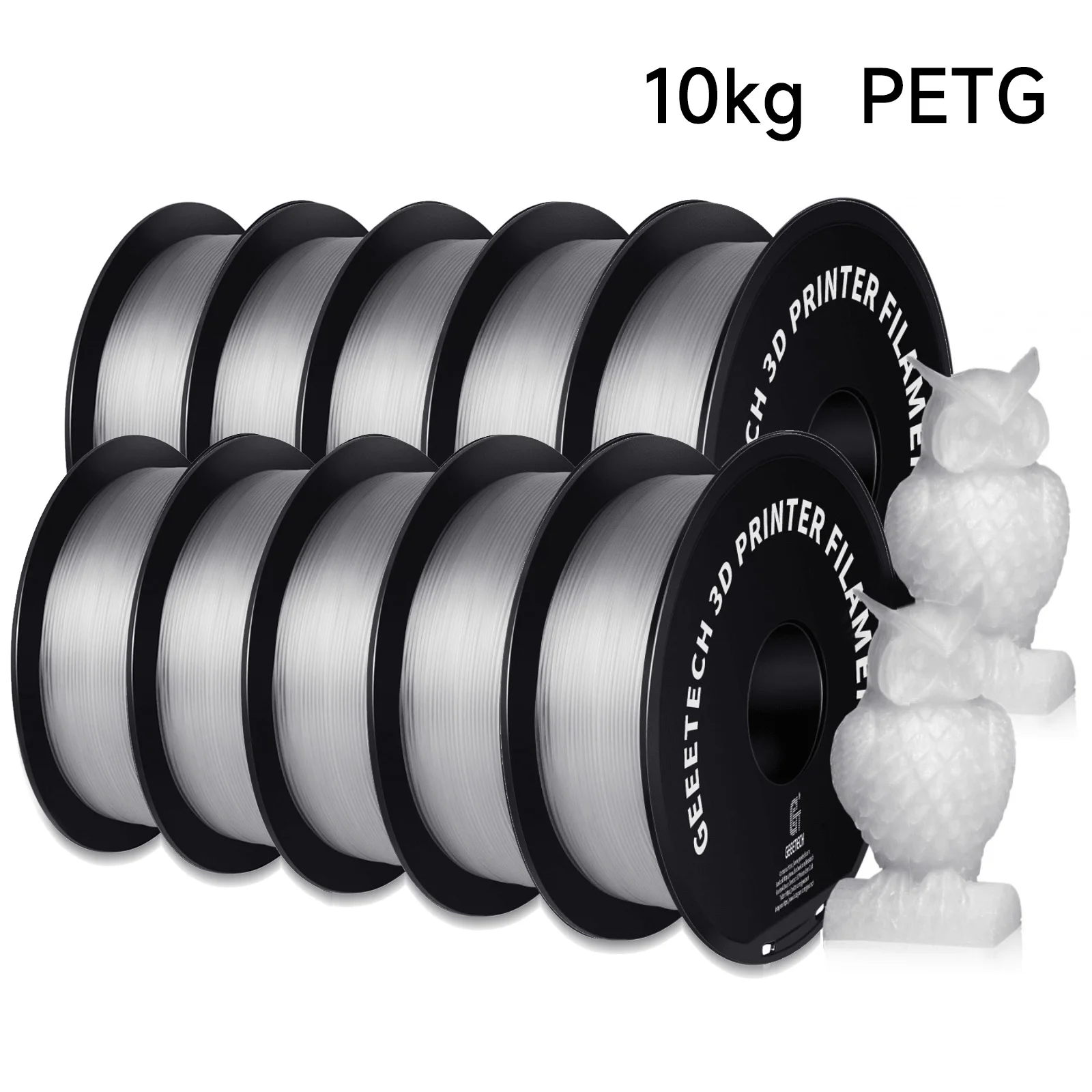 GEEETECH PETG Filament 1.75mm, 10 kg (10 × 1 kg), Transparent