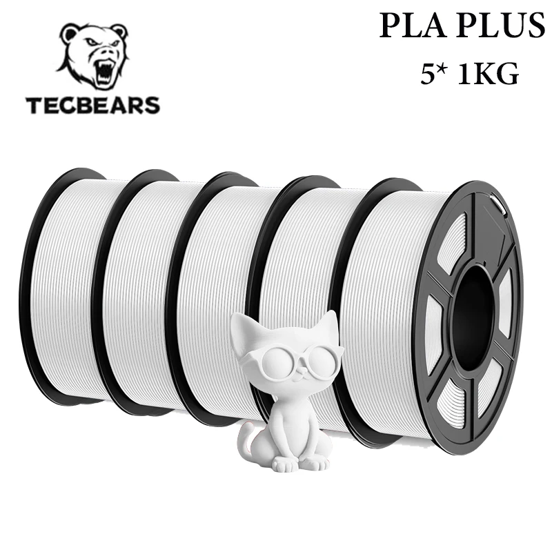 TECBEARS PLA+ Filament 1.75mm, 5 kg (5 × 1 kg), PLAPLUS 5WT