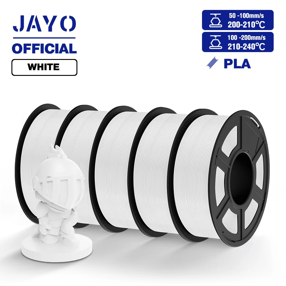JAYO PLA, PLA+ & PETG Filament 1.75mm, 5-Roll Packs, PLA White 5Roll
