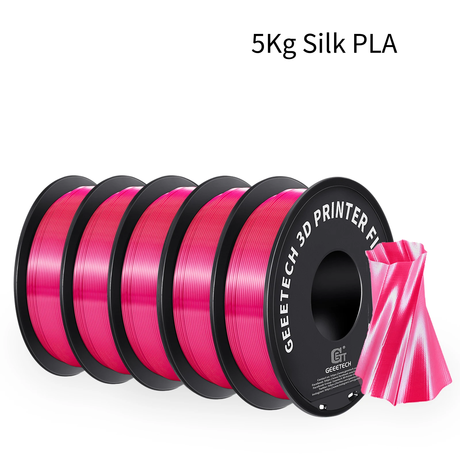 Geeetech Silk PLA Filament 1.75mm, 5 kg (5 × 1 kg), Silk Magenta