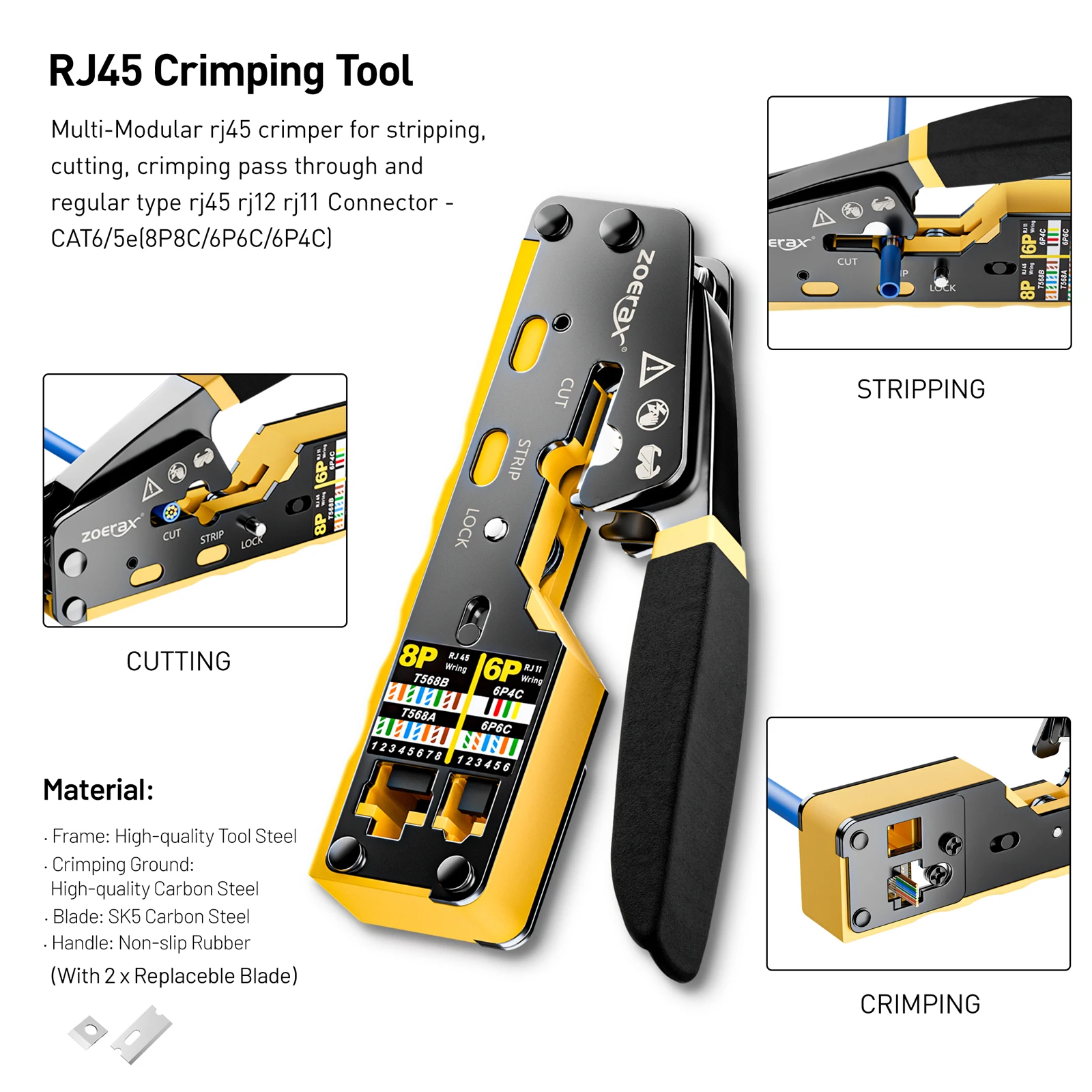 ZoeRax 11-in-1 RJ45 Crimp Tool Kit with Cable Tester