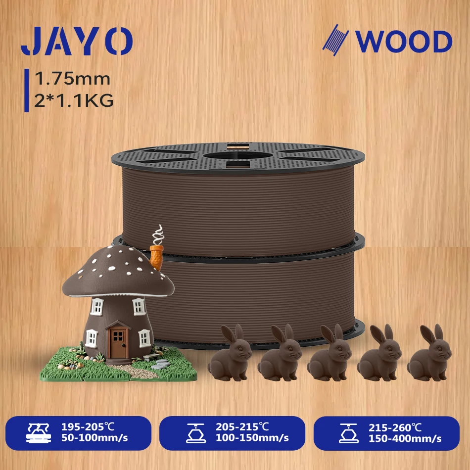 JAYO Wood PLA Filament 1.75mm, 2 × 1.1 kg, Walnut wood