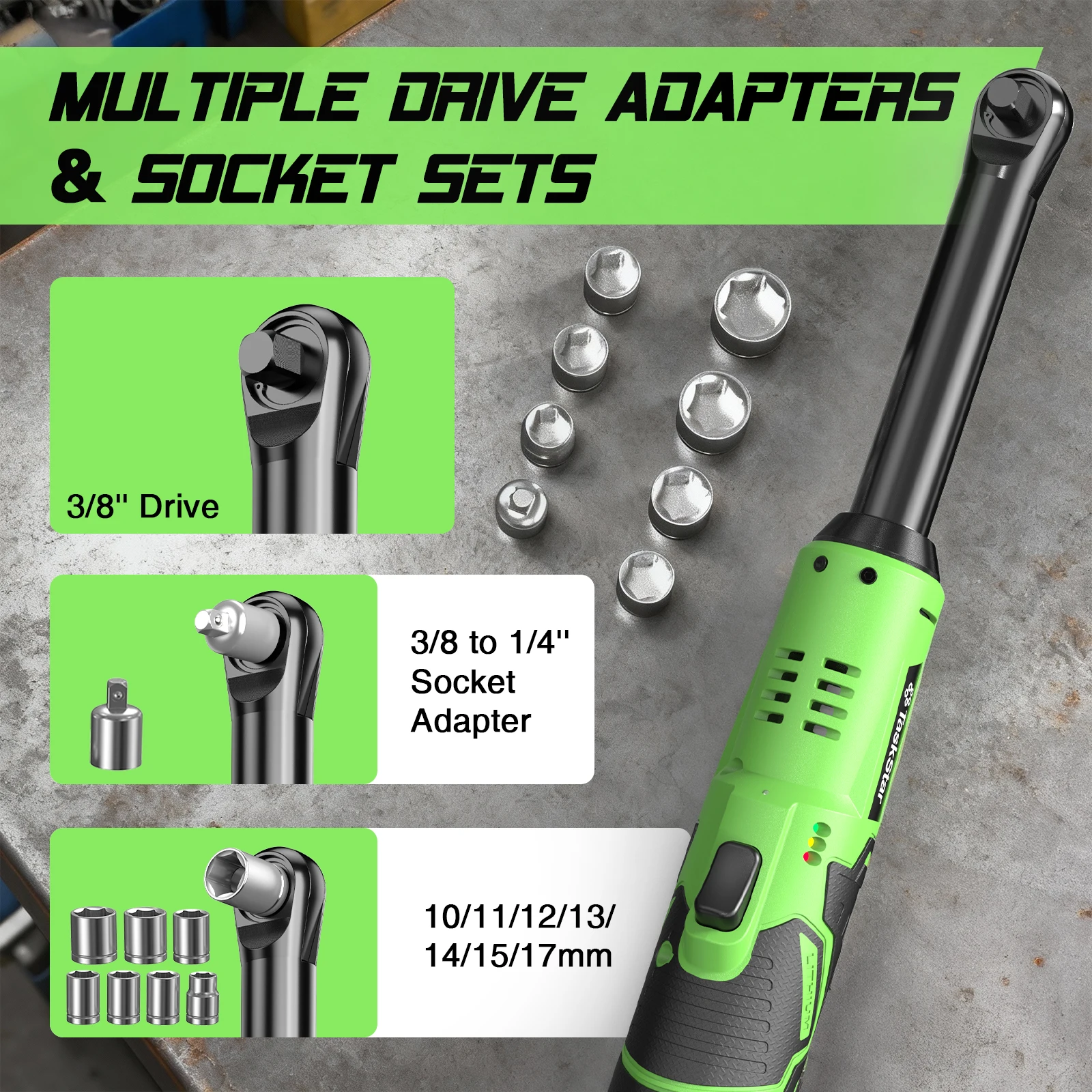 TaskStar 12V Cordless Extended Ratchet Wrench Kit, 3/8" – photo 6