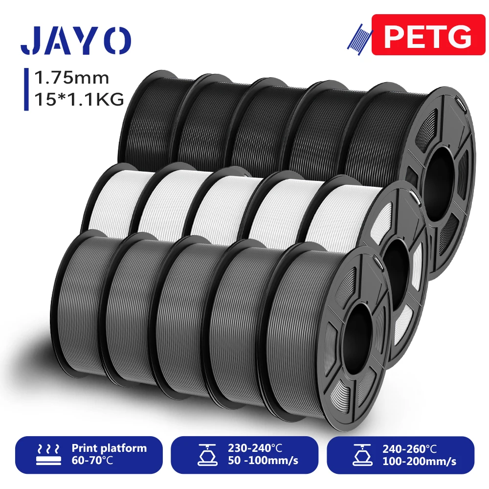 JAYO PETG Filament 1.75mm, 15 Spools (15 × 1.1 kg), PETG-5BK5WT5GY