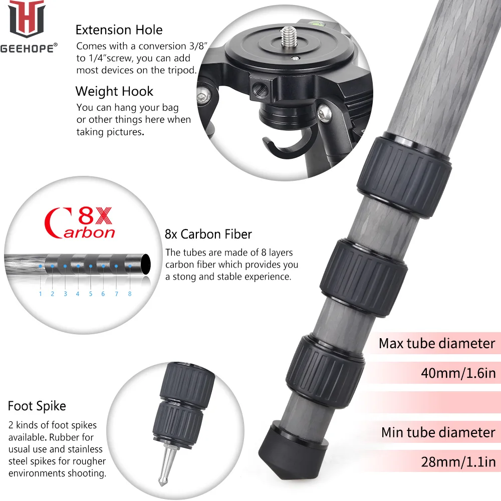 GEEHOPE B560C Heavy-Duty Carbon Fiber Tripod, 30 kg Load – photo 3
