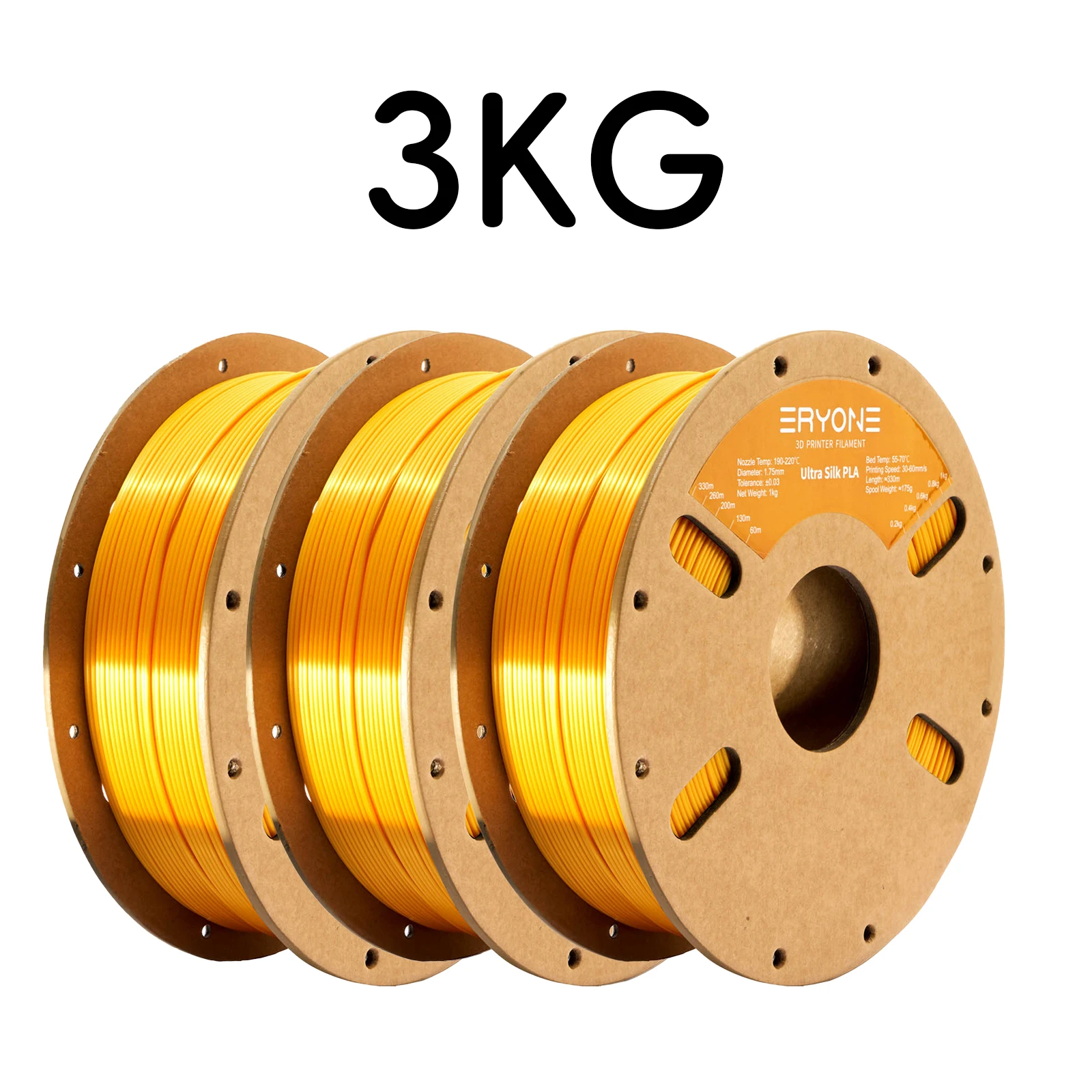 ERYONE Ultra Silk PLA Filament 1.75mm, 3 kg (3 × 1 kg), Gold-3kg