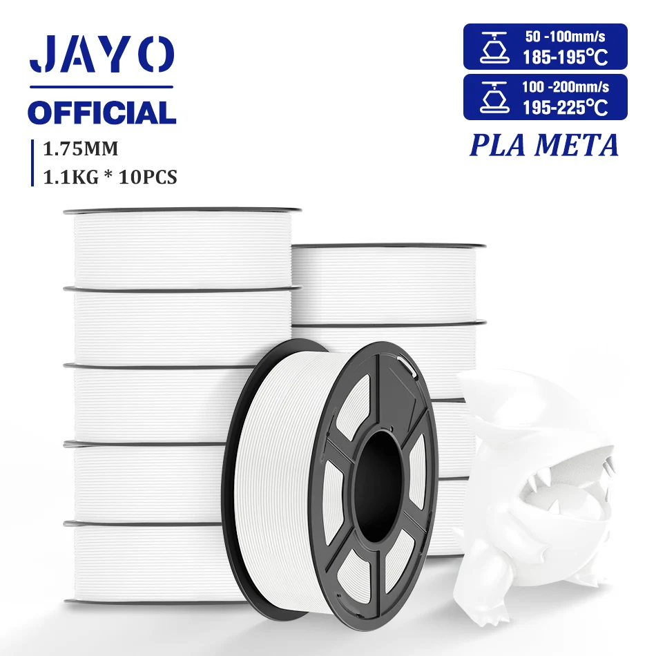 JAYO PLA Meta Filament 1.75mm, 10 Rolls, PLAMT White 10pcs