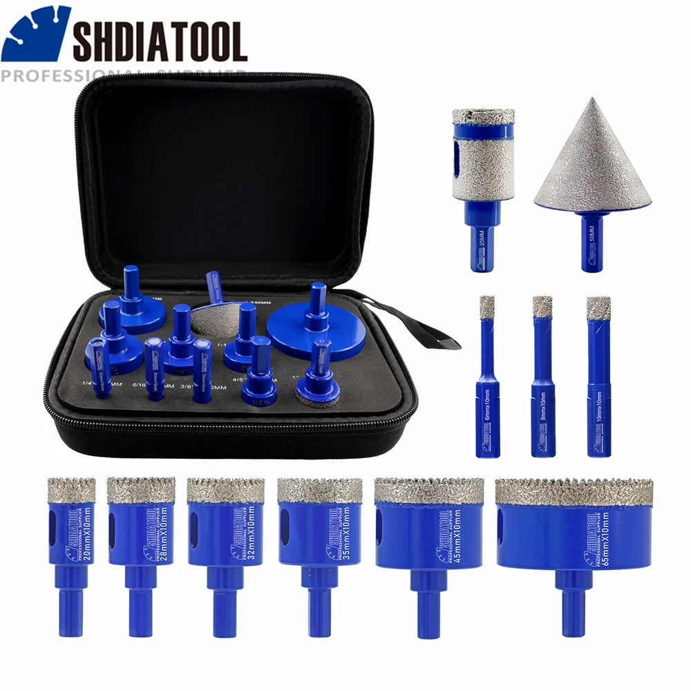 SHDIATOOL 11-Piece Diamond Core Drill Bit Set, 6–65 mm