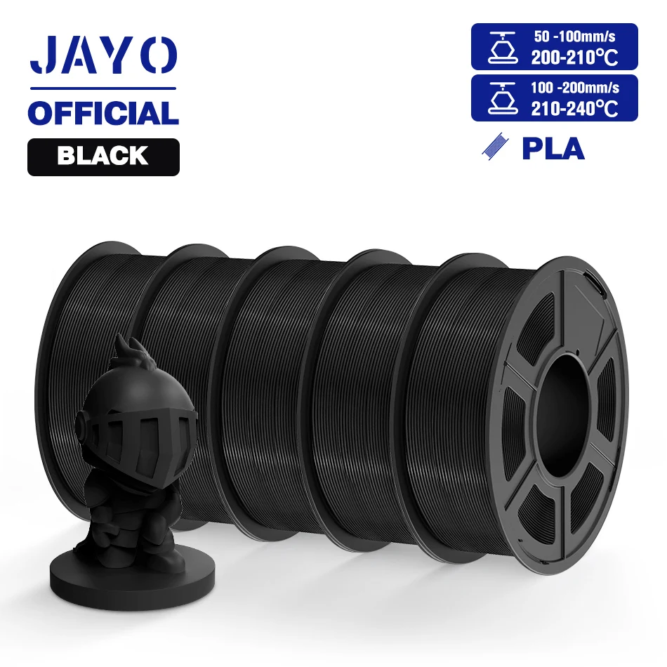 JAYO PLA, PLA+ & PETG Filament 1.75mm, 5-Roll Packs, PLA Black 5Roll