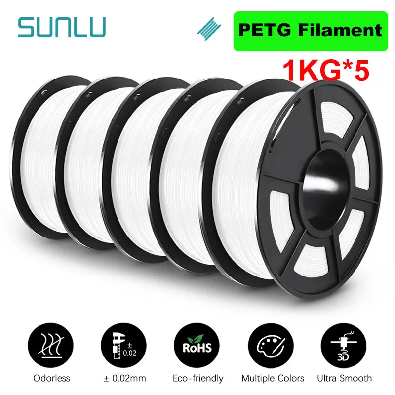 SUNLU PLA / PLA+ / PETG Filament 1.75mm, 5 kg Set, PETG White