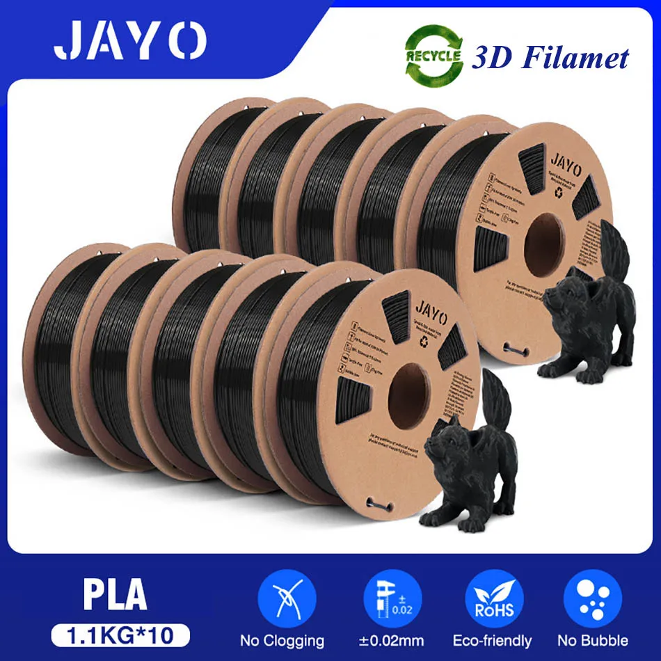 JAYO PLA or PETG Filament 1.75mm, Black, 10 Rolls