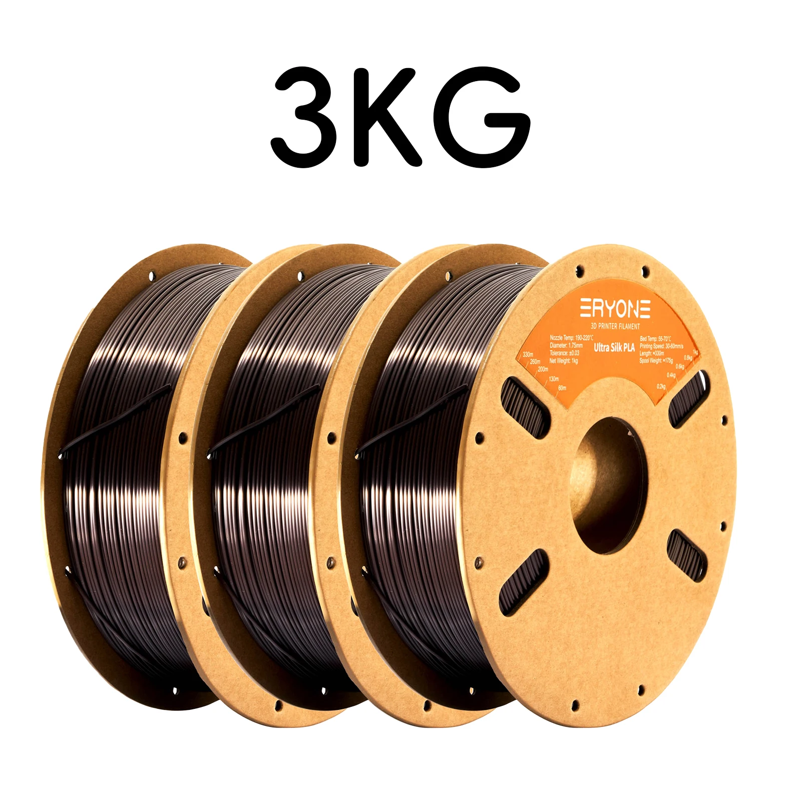 ERYONE Ultra Silk PLA Filament 1.75mm, 3 kg (3 × 1 kg), Dark Gold-3kg