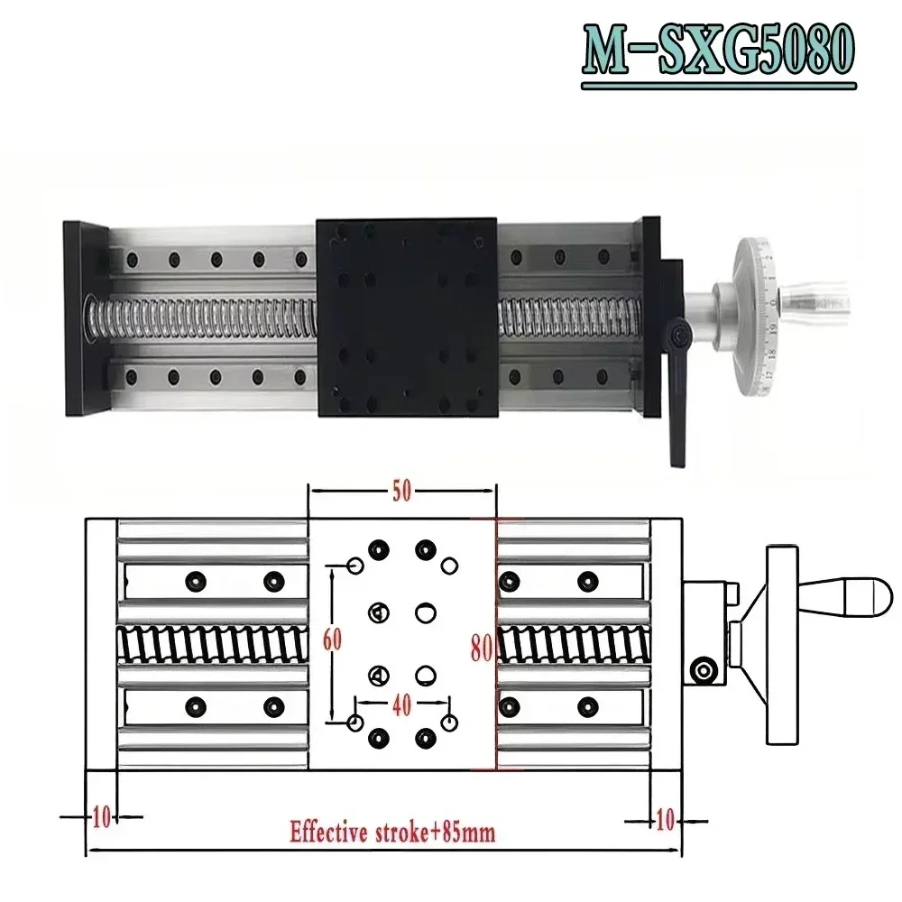 SFU1605 Ball Screw Manual Linear Stage with Handwheel, 100–300 mm