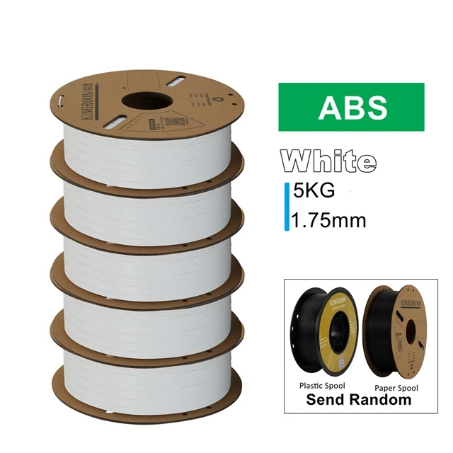 KINGROON PLA, PETG & ABS Filament 1.75mm, 5 kg Single-Color Packs, ABS White 5KG