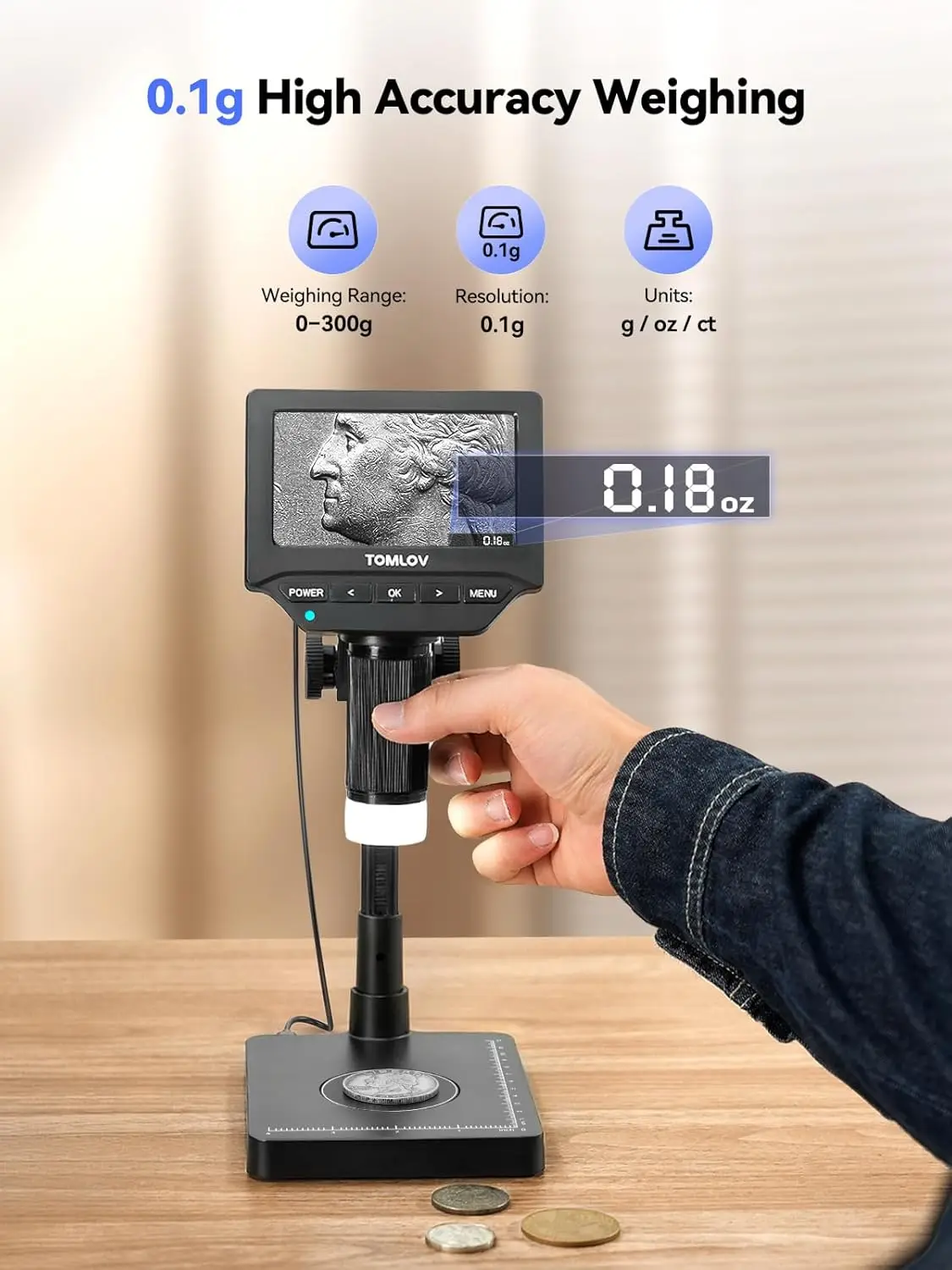TOMLOV DM4W 4.3" Digital Microscope with Weighing Scale – photo 2