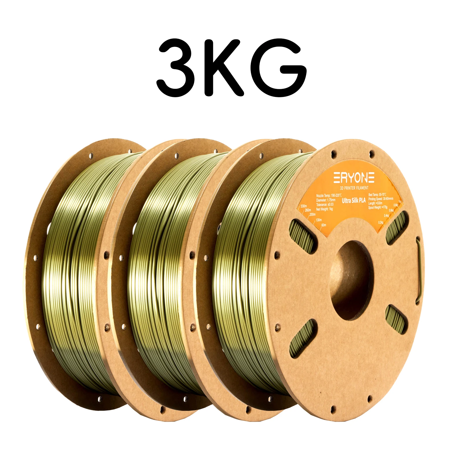 ERYONE Ultra Silk PLA Filament 1.75mm, 3 kg (3 × 1 kg), Bronze-3kg