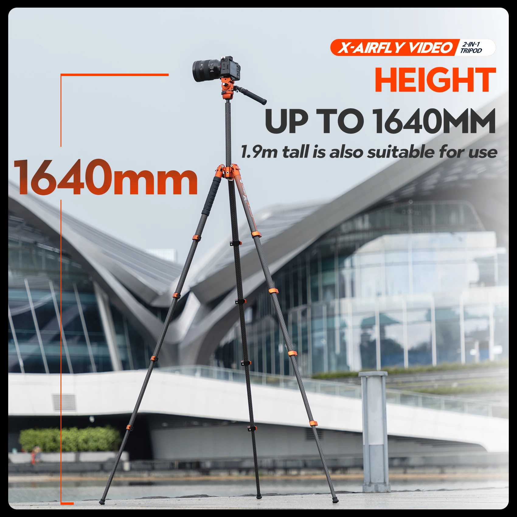 Fotopro X-Airfly Carbon Fiber Video Tripod, 64.5" (164 cm) – photo 6