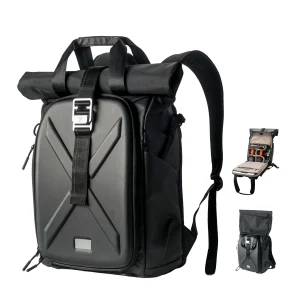 Besnfoto Roll-Top Camera Backpack, EVA Hardshell, with Tripod Holder